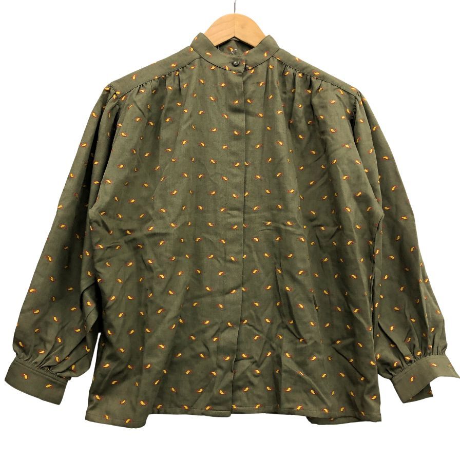 美品◆クリスチャンディオール プレタポルテ シャツ スタンドネック 総柄 レディース サイズS グリーン系 Christian Dior PRET-A-PORTER 【AFB48】