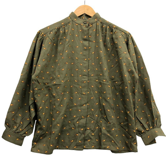 美品◆クリスチャンディオール プレタポルテ シャツ スタンドネック 総柄 レディース サイズS グリーン系 Christian Dior PRET-A-PORTER 【AFB48】