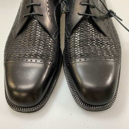 フェラガモ レザーシューズ  9861メッシュ パンチドキャップトゥ Vフロント カーフ ブラック サイズ8.5 メンズ Salvatore Ferragamo 約27.5cm【PTM5】