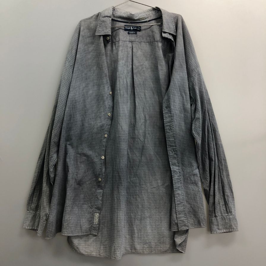 中古◆ラルフローレン ボタンダウンシャツ 90S ブルー系 チェック メンズ サイズ3XL Ralph Lauren 【AFB38】