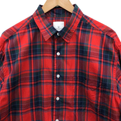 美品◆ユニフォームエクペリメント チェック 長袖シャツ 23SS UE-230019 メンズ サイズ3 レッド  Uniform Experiment 【AFB39】