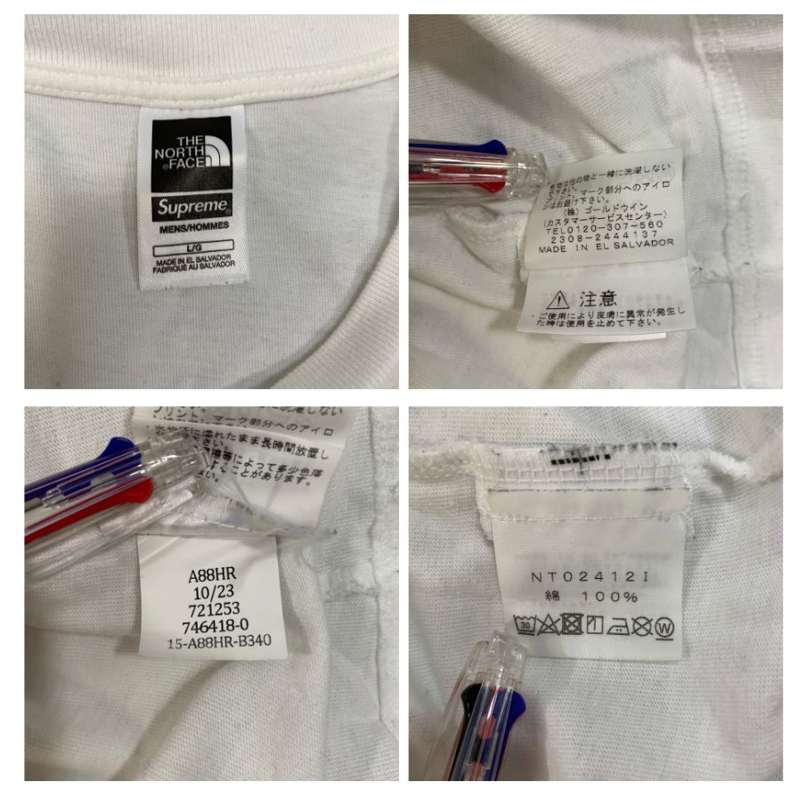美品◆シュプリーム×ザノースフェイス 24SS Tシャツ ホワイト メンズ サイズL NT02412I SUPREME×THE NORTH FACE 【AFA9】