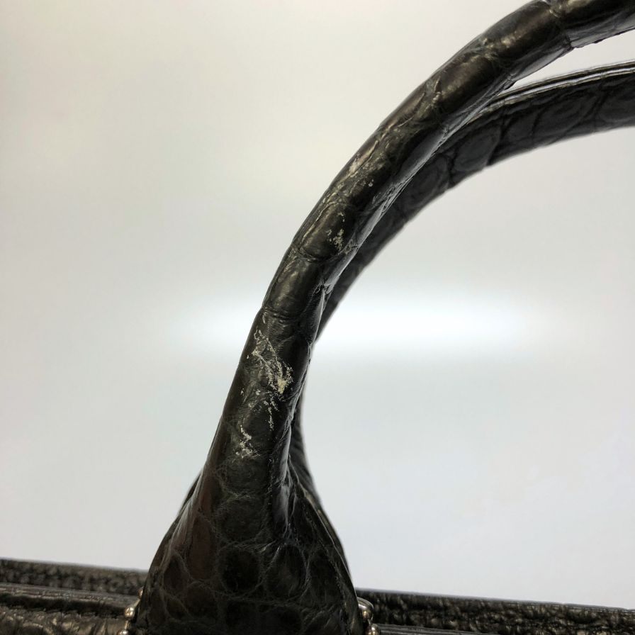 ノーブランド トートバッグ JRA 鑑定品 クロコダイル レザー ハンド 手持ち ブラック【AFE3】