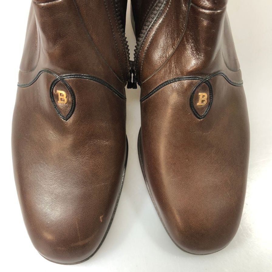 バリー レザーブーツ 598031 サイドジップ カーフ フロントBロゴ ブラウン サイズUK5.5E レディース BALLY 約24.5cm【YB4】