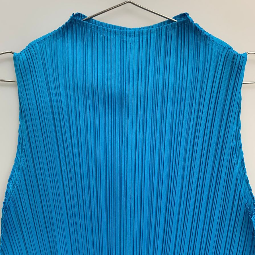 美品◆プリーツプリーズ イッセイミヤケ カットソー ノースリーブ チュニック PP81-JK221 ブルー サイズ3 PLEATS PLEASE 【AFB14】
