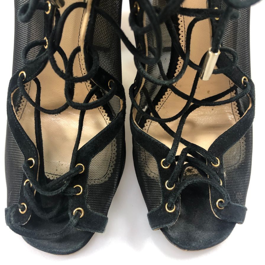 エリザベッタ フランキ ヒールサンダル メッシュ ブラック サイズ38 Elisabetta Franchi 約24.5cm【AFC52】