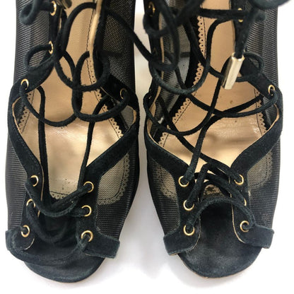 エリザベッタ フランキ ヒールサンダル メッシュ ブラック サイズ38 Elisabetta Franchi 約24.5cm【AFC52】