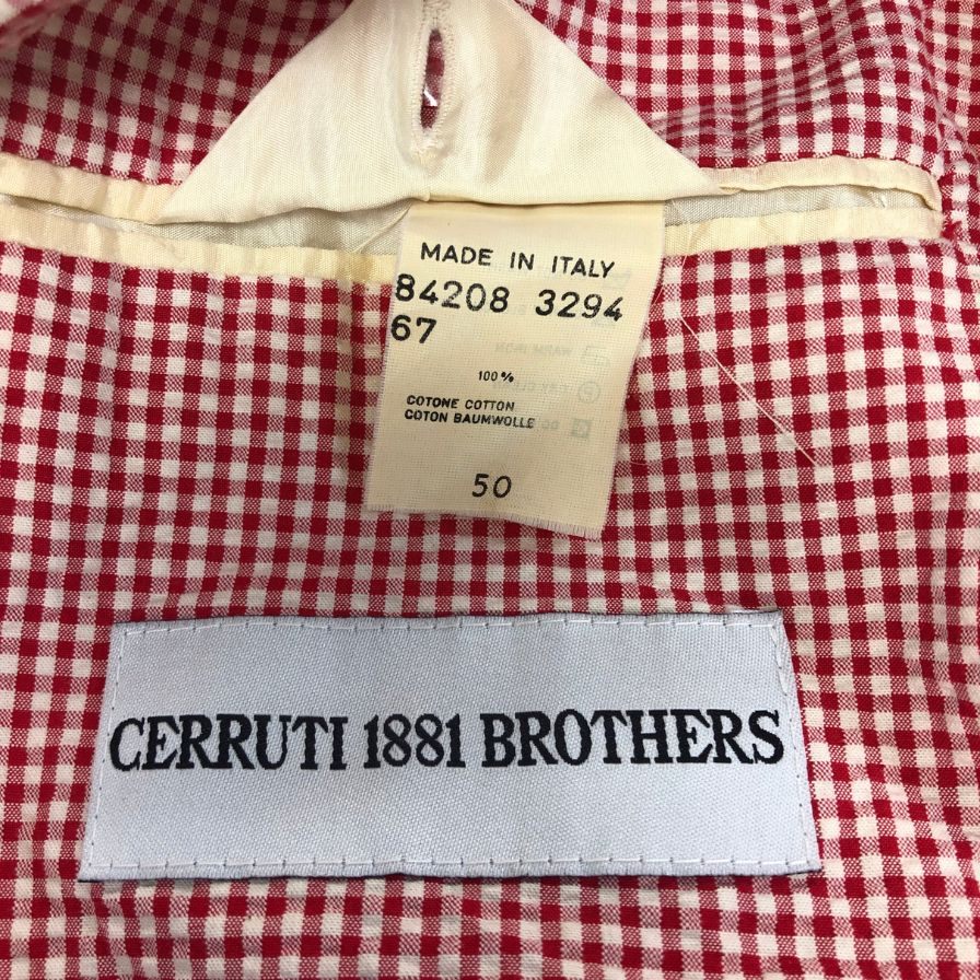 美品◆チェルッティ1881 2つボタン ジャケット チェック柄 コットン メンズ サイズ50 レッド CERRUTI1881 【AFA15】
