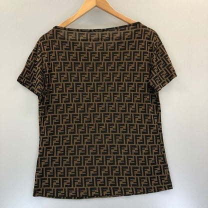 中古◆フェンディ 半袖Tシャツ FF柄 ビンテージ イタリア製 レディース サイズ34インチ ブラウン FENDI 【AFB34】