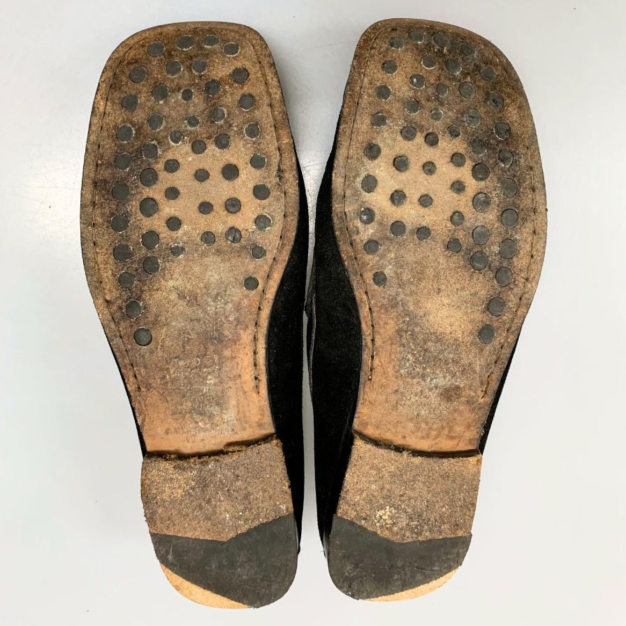 グッチ ビットローファー スエード モカシン ユニセックス ブラック サイズ37ハーフ GUCCI 約24.5cm【AFC43】