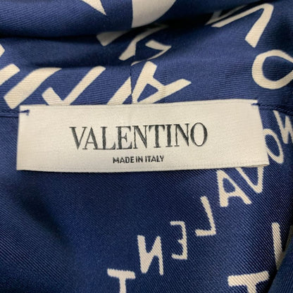 美品◆ヴァレンティノ プルオーバーシャツ ロゴ総柄 シルク ネイビー サイズ40 レディース Valentino 【AFB9】