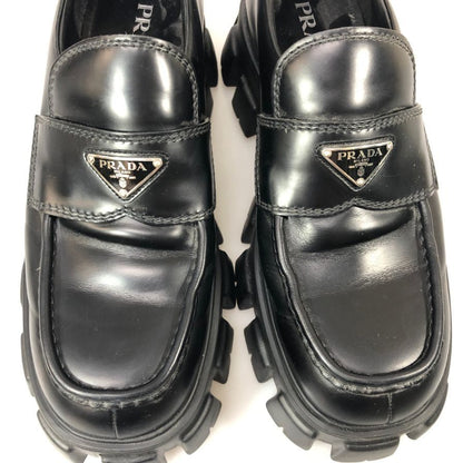プラダ レザーローファー モノリス トライアングルロゴ 2DE129 メンズ サイズ10 黒 PRADA 約29.0cm【AFC2】