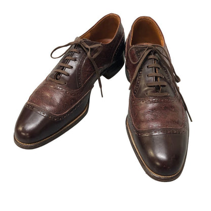 フローシャイム レザーシューズ メダリオン オーストリッチ コンビ ブラウン メンズ サイズ8 FLORSHEIM 約26.0cm【AFC32】