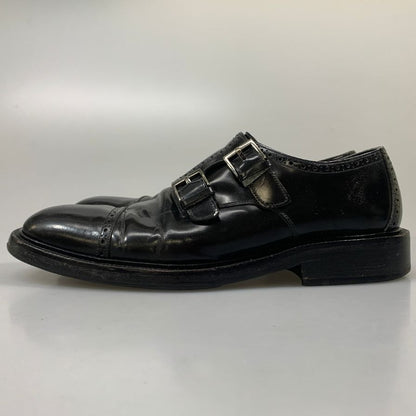 グッチ レザーシューズ 5245 ダブルモンク パンチドキャップトゥ ガラスレザー ブラック サイズ41.5E メンズ GUCCI 約26.5cm【AFC44-2】