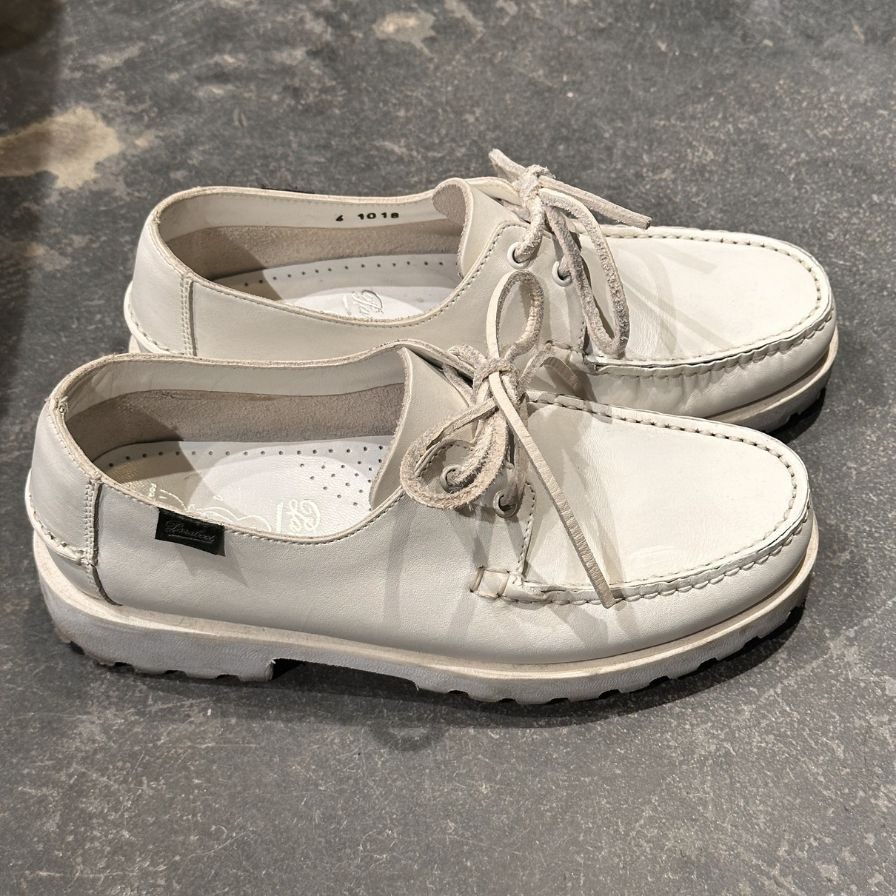 パラブーツ アーペントル別注 1018 Uチップ ホワイト カーフ サイズUK6 PARABOOT デッキシューズ 約24.5cm【LA】【中古】
