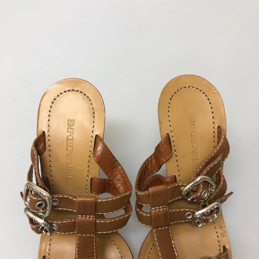 エンポリオアルマーニ レザーサンダル シルバーバックル レディース サイズ37 EMPORIO ARMANI 約23.5cm【YB6】