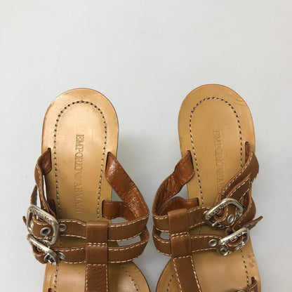 エンポリオアルマーニ レザーサンダル シルバーバックル レディース サイズ37 EMPORIO ARMANI 約23.5cm【YB6】
