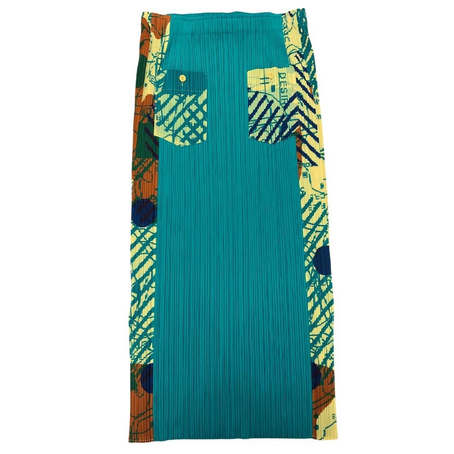プリーツプリーズ イッセイミヤケ 02SS ロングスカート サイドスリット グリーン系 レディース サイズ1 PP22-JG776 PLEATS PLEASE ISSEY MIYAKE【AFB1】