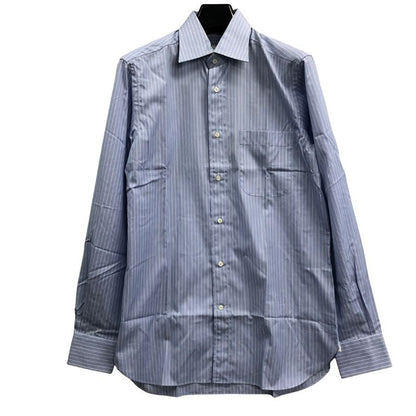 新品同様◆エルメネジルドゼニア 長袖ドレスシャツ ストライプ ブルー サイズ39/15.5 メンズ Ermenegildo Zegna 【AFB9】