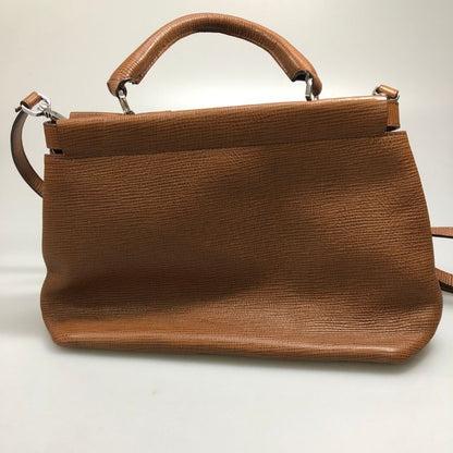 ヒューゴ ボス 牛革 2wayハンドバッグ ターンロック レディース ルーマニア製 ブラウン HUGO BOSS【AFE6】