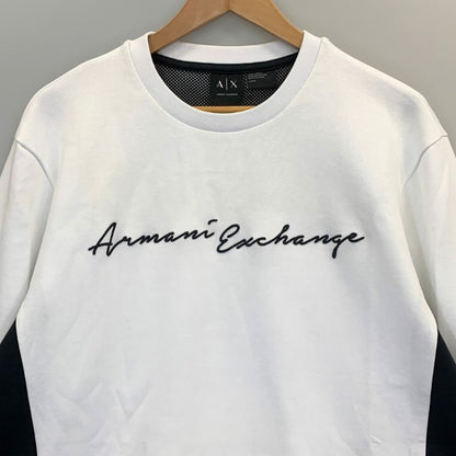 中古◆アルマーニ エクスチェンジ トレーナー 切替 刺繍 ロゴ クルーネック スウェット ホワイト メンズ サイズL ARMANI EXCHANGE 【AFB9】