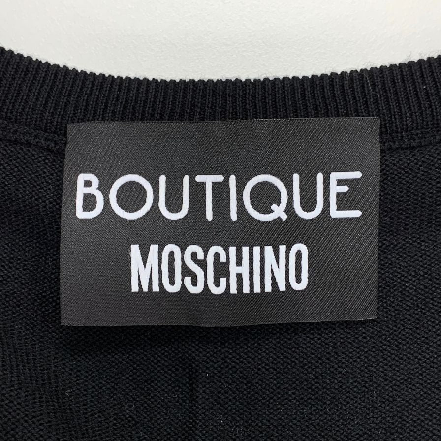 極美品◆ブティック モスキーノ カーディガン フロントビジューボタン ウール100% レディース サイズ42 ブラック BOUTIQUE MOSCHINO 【AFB3】