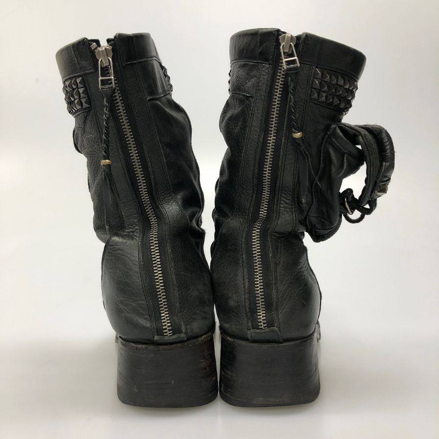 ケムリ ブーツ バックジップ スクエアトゥ レザー メンズ ブラック サイズ不明 KMRII 約不明cm【AFC28】