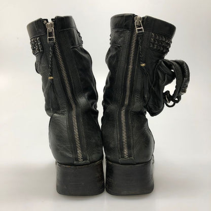 ケムリ ブーツ バックジップ スクエアトゥ レザー メンズ ブラック サイズ不明 KMRII 約不明cm【AFC28】