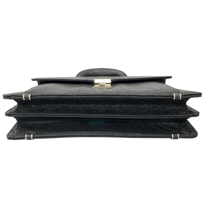 ノーブランド ハンドバッグ エレファント レザー 象 本革 ブラック シルバー金具【AFE3】