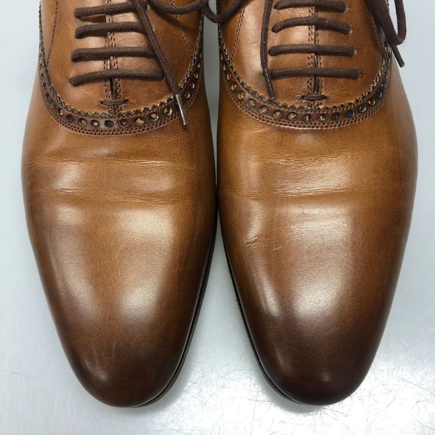 グッチ レザーシューズ 269646 カーフ 内羽根 プレーントゥ ブラウン サイズ4.5 GUCCI 約23.5cm【AFD5】