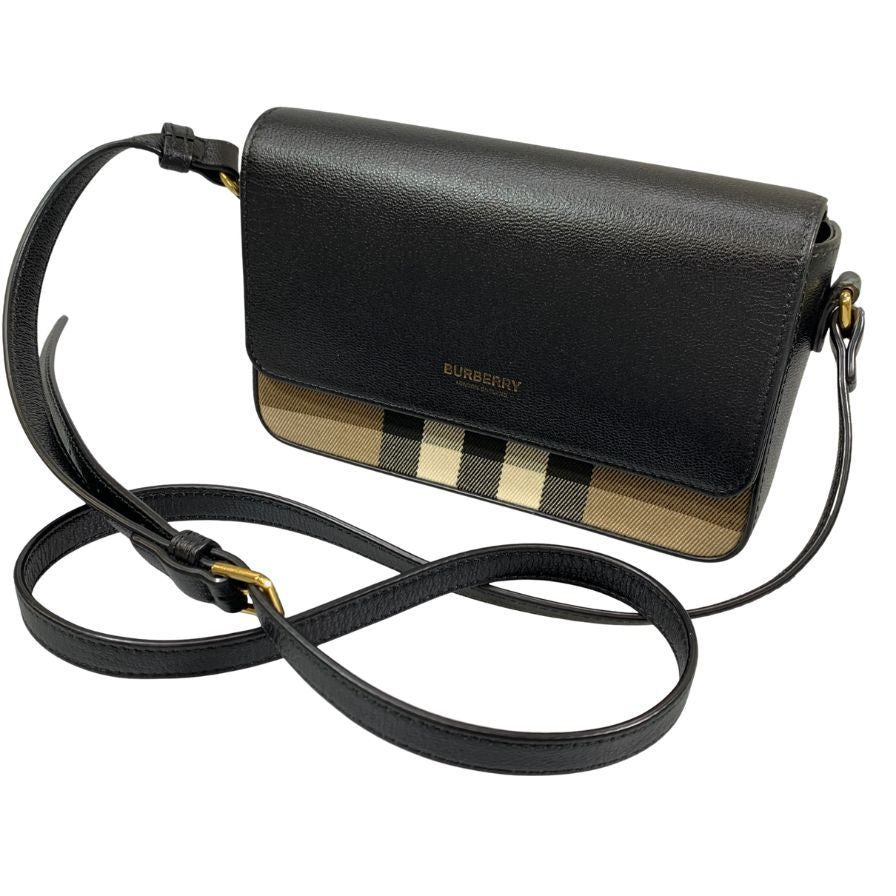 バーバリー ショルダーバッグ ノバチェック キャンバス レザー ブラウン ブラック BURBERRY HAMPSHIRE【AFE3】