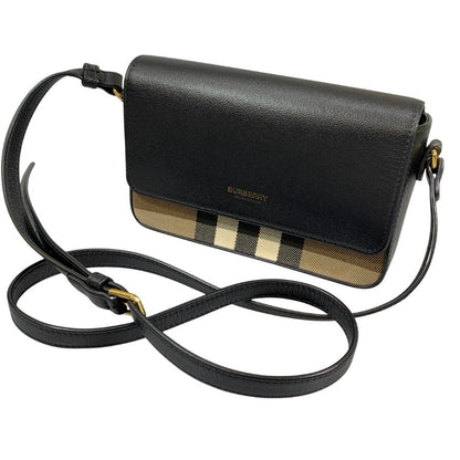 バーバリー ショルダーバッグ ノバチェック キャンバス レザー ブラウン ブラック BURBERRY HAMPSHIRE【AFE3】