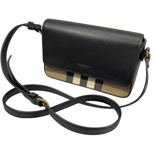 バーバリー ショルダーバッグ ノバチェック キャンバス レザー ブラウン ブラック BURBERRY HAMPSHIRE【AFE3】