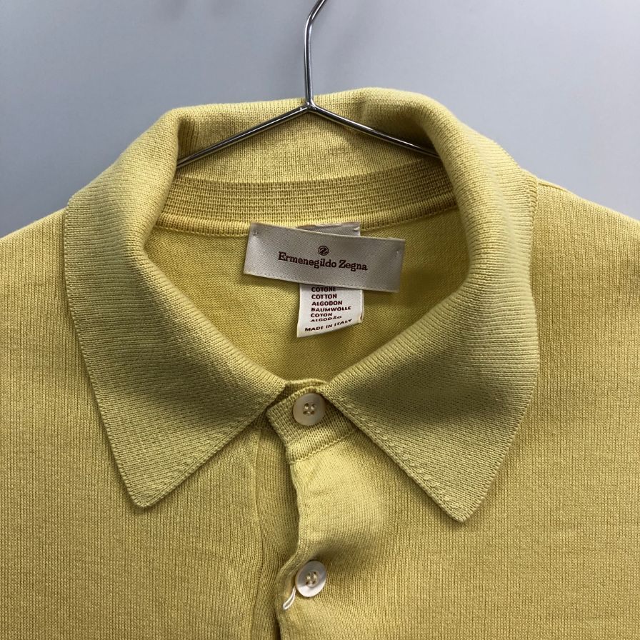 美品◆エルメネジルドゼニア ニットポロシャツ コットン イエロー サイズM/50 Ermenegildo Zegna 【AFB12】