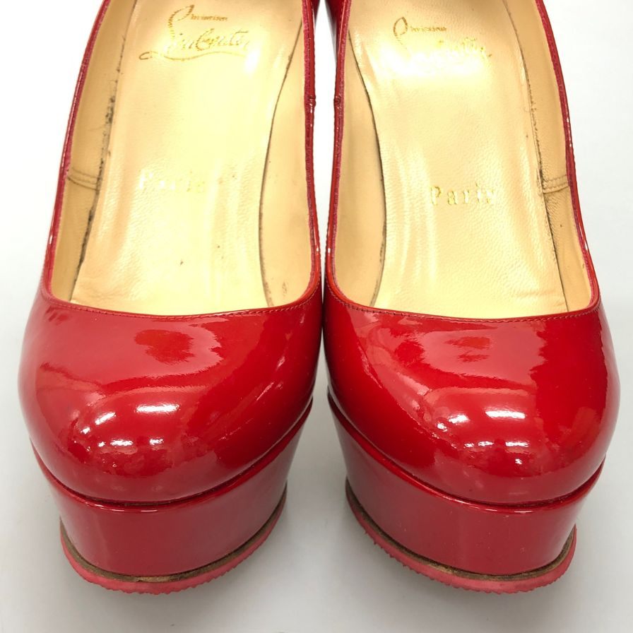 ルブタン ラウンドトゥ ハイヒール パテントレザー レッド サイズ35 Christian Louboutin 約22.5cm【AFD3】