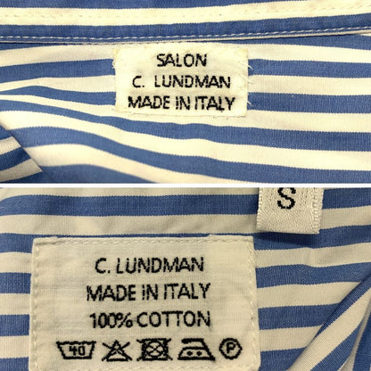 美品◆サロン シー ルンドマン シャツ コットン ストライプ イタリア製 ブルー メンズ サイズS SALON C. LUNDMAN 【AFB13】