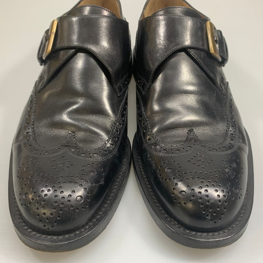 フラテッリロセッティ レザーシューズ シングル モンクストラップ ウイングチップ メンズ ブラック サイズ6 FRATELLI ROSSETTI 約24.5cm【AFC40】