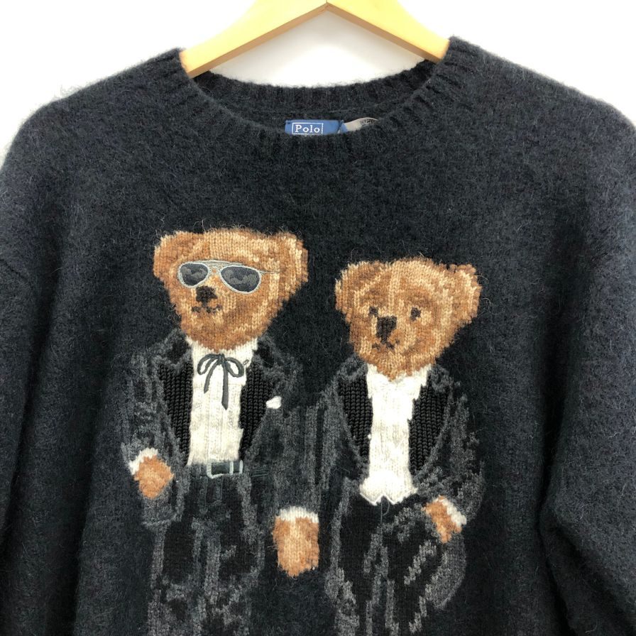 新品同様◆ポロ ラルフローレン ニット 刺繍 ウール×カシミヤ キャメル・シルク混 ブラック サイズM Polo Ralph Lauren 【AFB17】