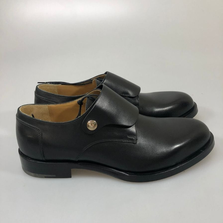 エルメス レザーシューズ プレーントゥ セリエボタン フラップ カーフ ブラック サイズ41.5 メンズ HERMES 約26.5cm【PTM1】