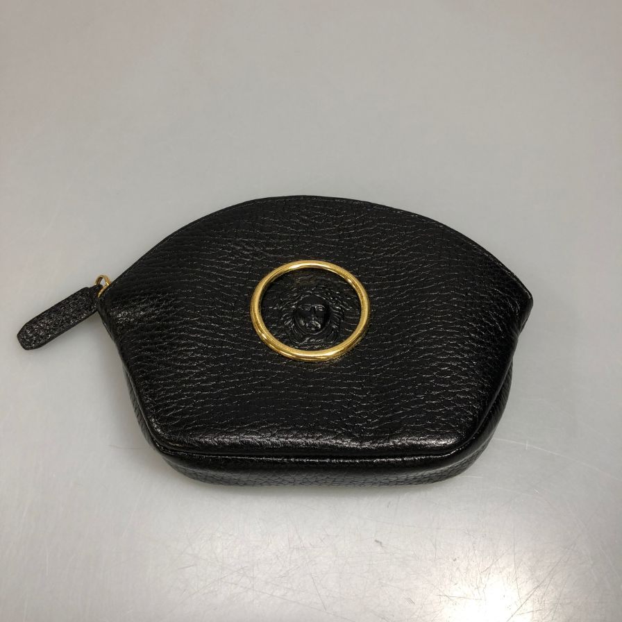 ジャンニ ヴェルサーチ コインケース ジップ レザー ブラック GIANNI VERSACE【AFB54】【中古】