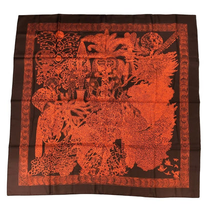 エルメス カレ90 Les Legendes de L'Arbre 木の伝説 シルク ブラウン×オレンジ HERMES【AFI18-3】