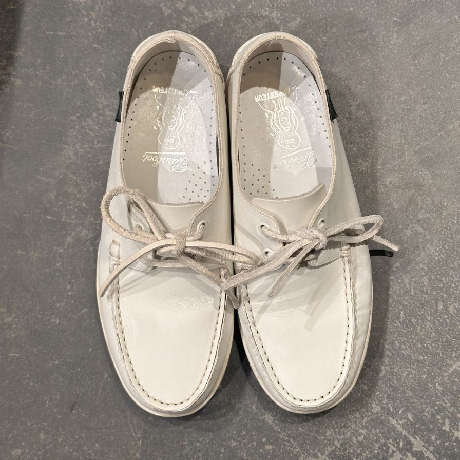 パラブーツ アーペントル別注 1018 Uチップ ホワイト カーフ サイズUK6 PARABOOT デッキシューズ 約24.5cm【LA】【中古】
