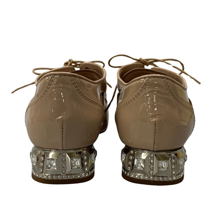 ミュウミュウ レザーシューズ エナメル ビジュー ピンク サイズ39 レディース MIUMIU 約25.5cm【AFD9-2】