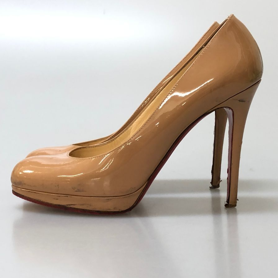 クリスチャンルブタン ヒールパンプス ハイヒール エナメル ベージュ系 サイズ36.5 レディース Christian Louboutin 約22.5cm【AFD9-2】