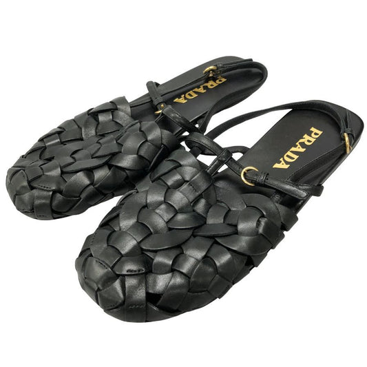 プラダ 編み込みサンダル 1S207M レディース サイズ36.5 ブラック PRADA 約23.0cm【AFC29】