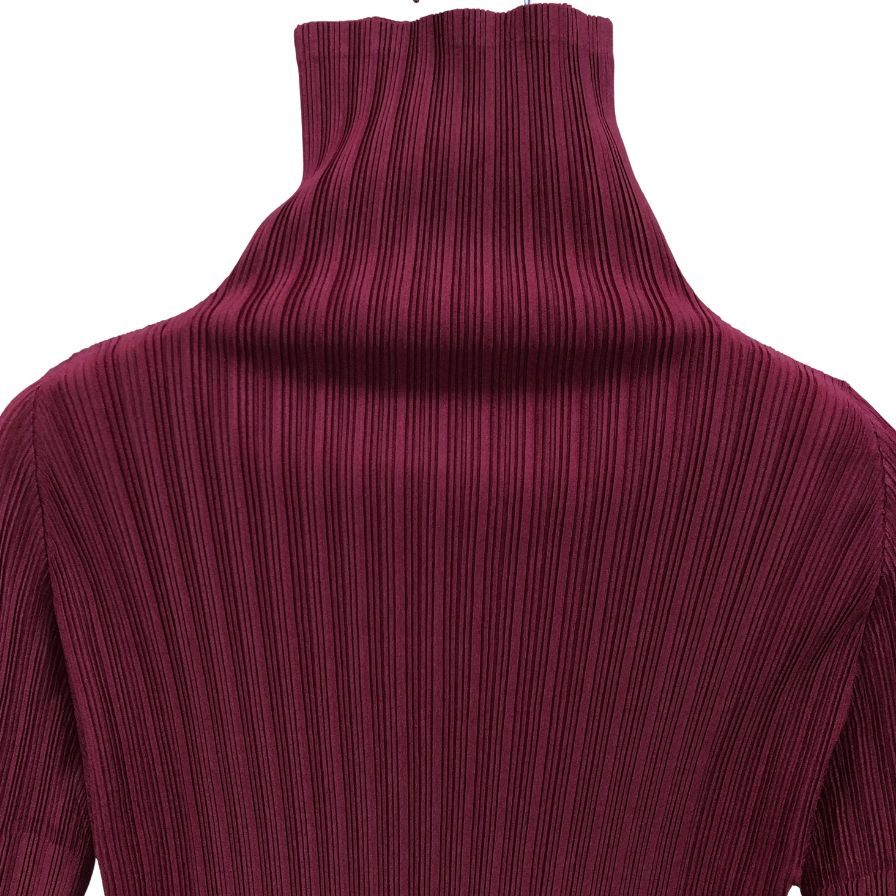 極美品◆イッセイミヤケ プリーツプリーズ ハイネック トップス レディース PP73-FK353 ボルドー サイズ03 ISSEY MIYAKE PLEATS PLEASE 【AFB37】