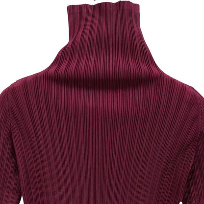 極美品◆イッセイミヤケ プリーツプリーズ ハイネック トップス レディース PP73-FK353 ボルドー サイズ03 ISSEY MIYAKE PLEATS PLEASE 【AFB37】