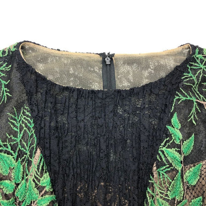 極美品◆タダシショージ ドレス レーヨン 葉っぱ柄 刺繍  レース レディース ブラック サイズ2 総柄 TADASHI SHOJI 【AFB4】