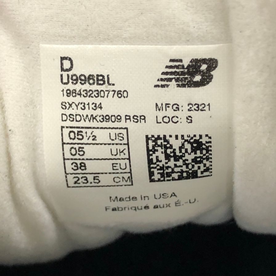 ニューバランス スニーカー 996 U996BL ブラック  レディース サイズ23.5cm  NEW BALANCE 約23.5cm【AFD4】