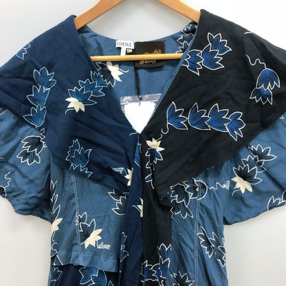 極美品◆ロエベ×パウラズイビザ 半袖ワンピース 総柄 ネイビー レディース サイズ34 LOEWE×Paulas Ibiza 【AFB5】